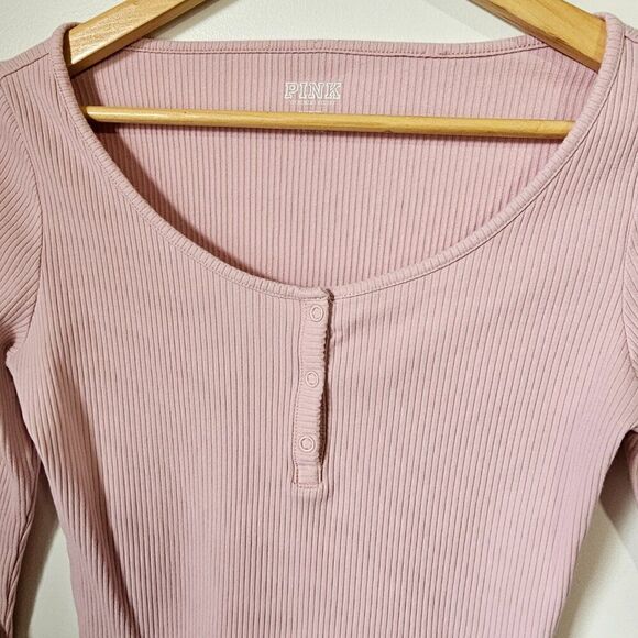 EUC PINK VICTORIA'S SECRET PINK RIBBED STRETCH LONGSLEEVES BODYSUIT M - Picture 8 of 12